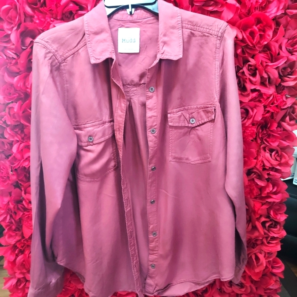 Mudd Women's X-Large Burgundy Button Down Long Sleeve